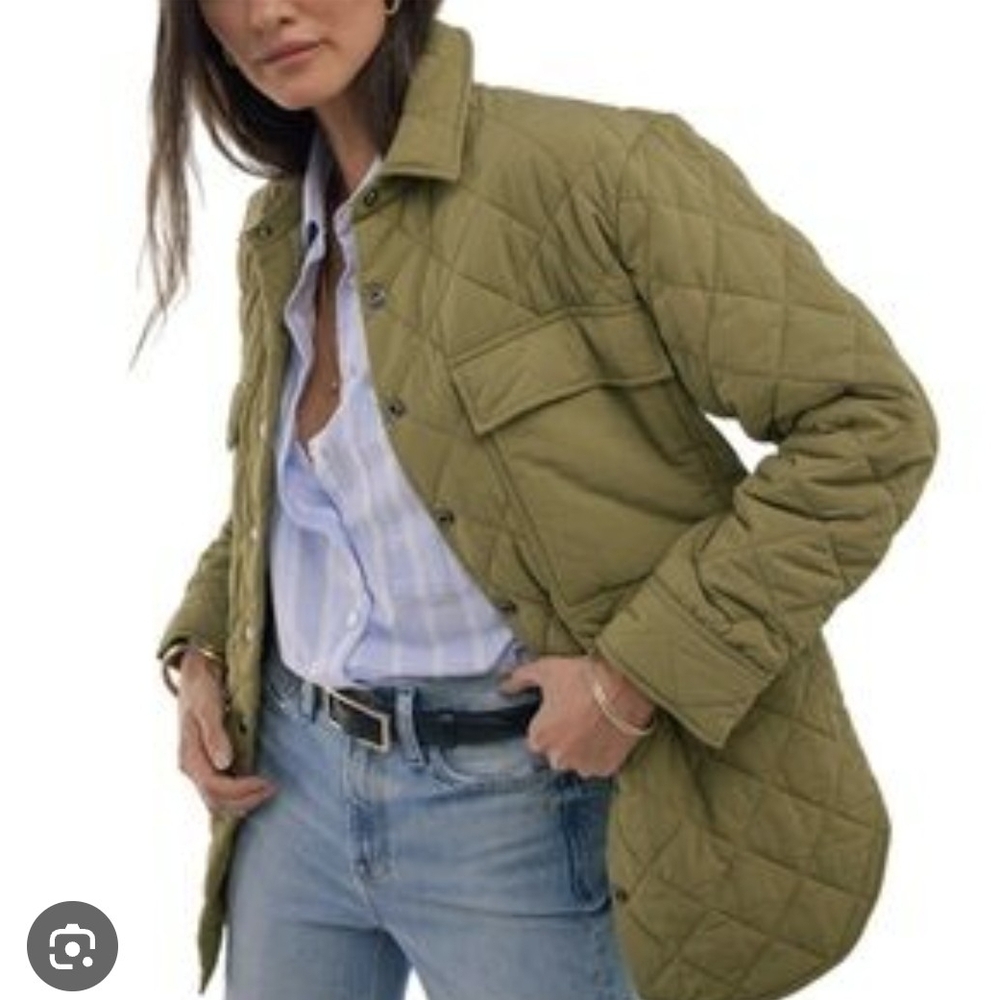 AYR Quilted Light Olive Green Snap Jacket